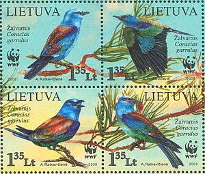 Литва, 2008, Птицы, WWF, 4 отдельные  марки